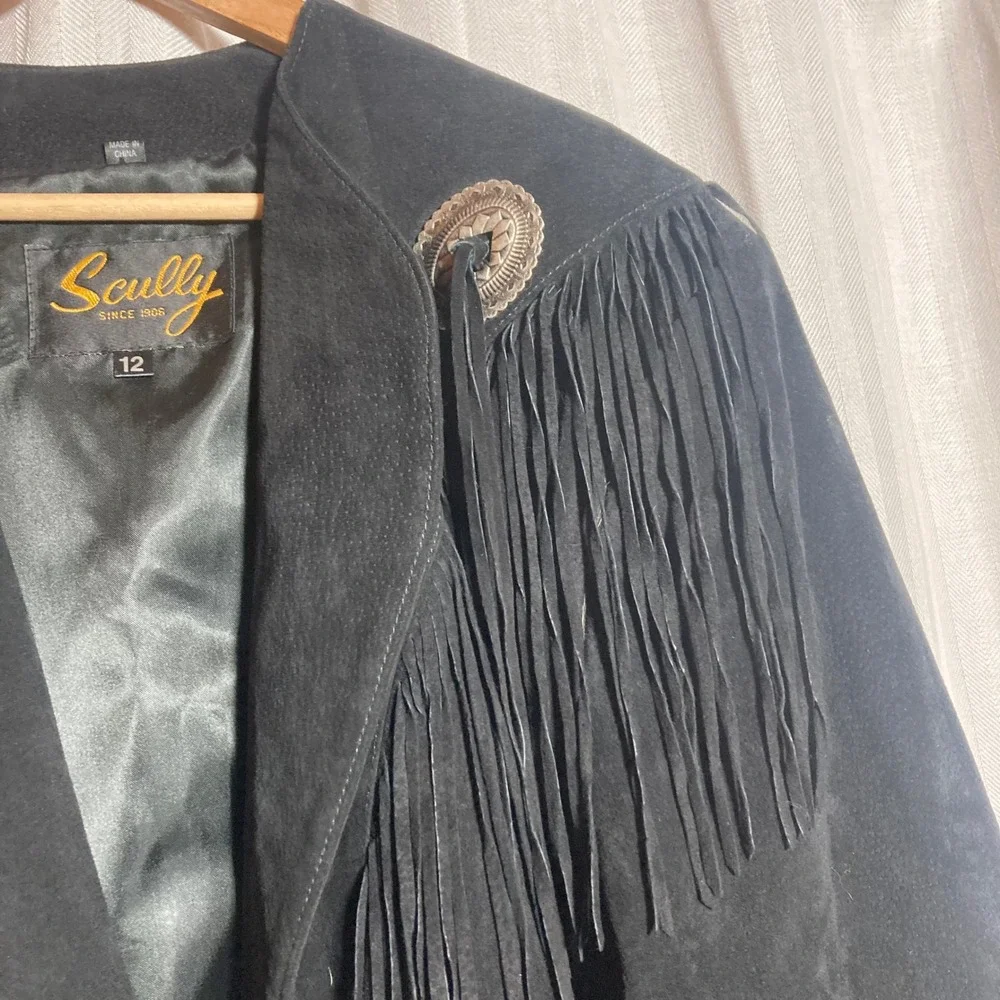 Scully Western Black Suede Fringe Concho Jacket Womens 12 Cropped Bolero Leather - Picture 8 of 8